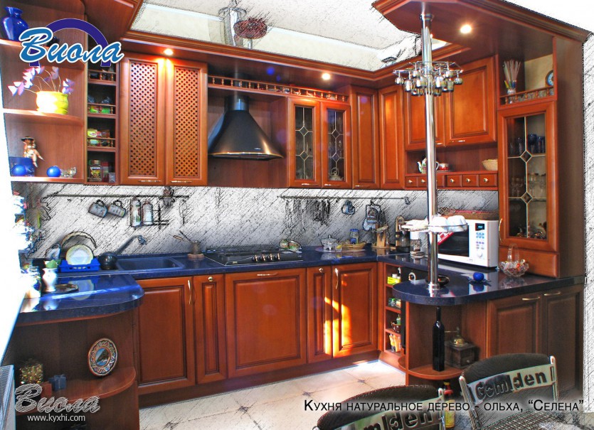 барная стойка в кухне с радиусными фасадами